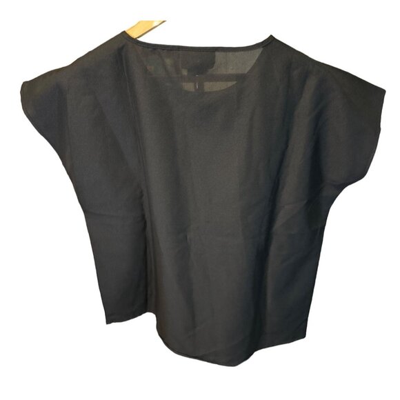 Lady Manhattan Black Blouse With Embroidered Detail Short Sleeves Sz M - Picture 2 of 8